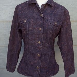 Chicos Womens Denim Jacket Sz 1 S 38B Brown Floral